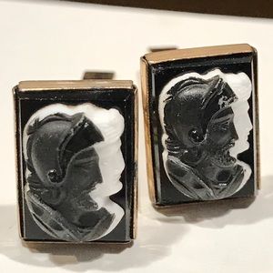 Black/White Cameo Gold Tone Vintage Cufflinks